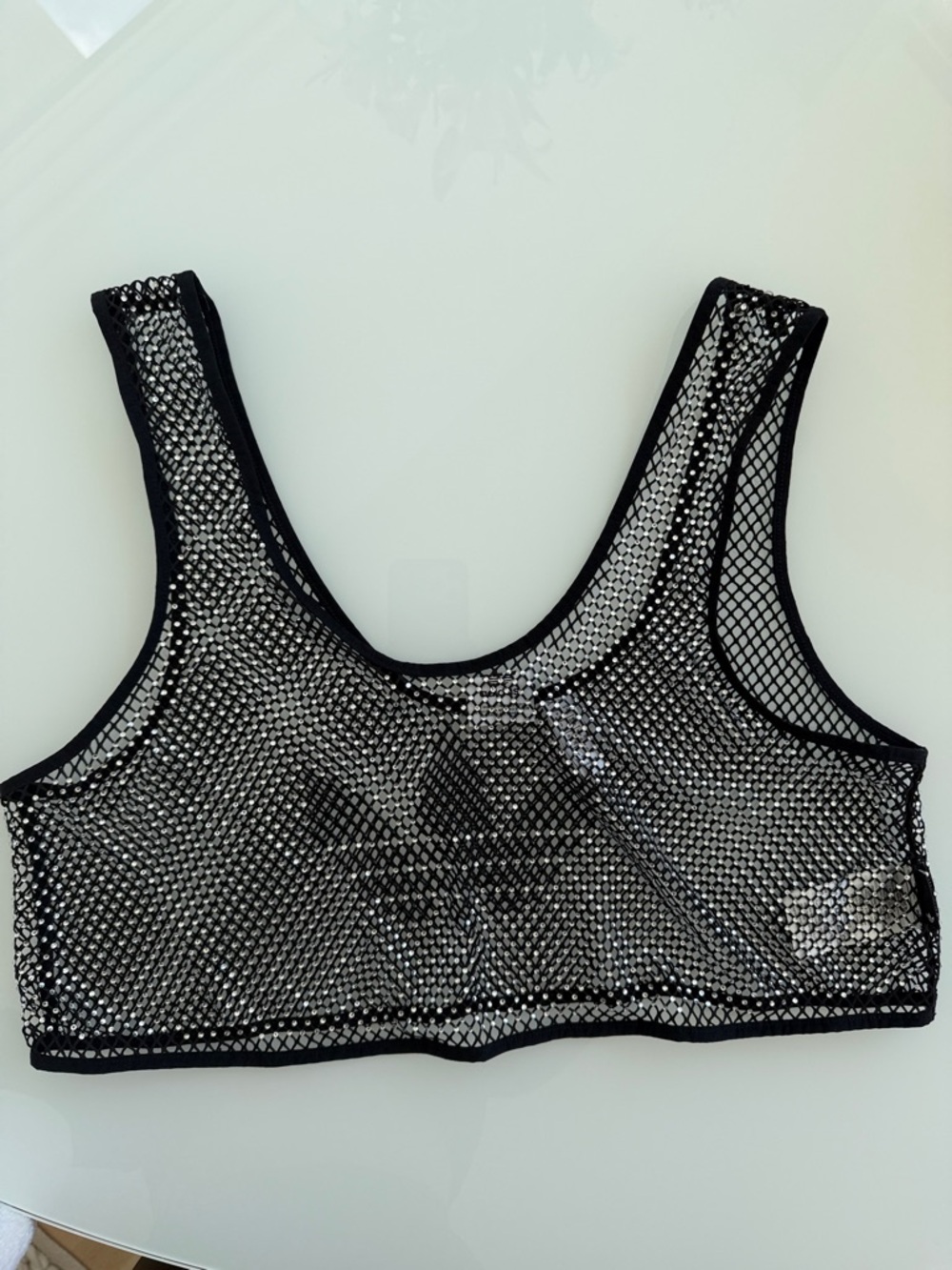 Adidas Black Sequin Mesh crop top  - Women Intimates